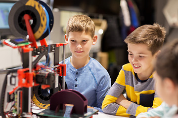 Image showing happy children with 3d printer at robotics school