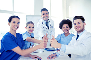 Image showing group of doctors showing thumbs up at hospital