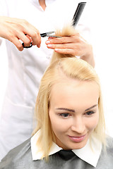 Image showing haircut bangs , woman at the hairdresser 