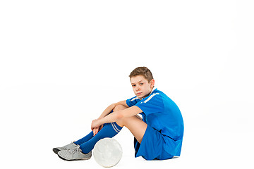 Image showing Young boy with soccer ball