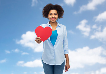 Image showing happy african american woman with red heart shape