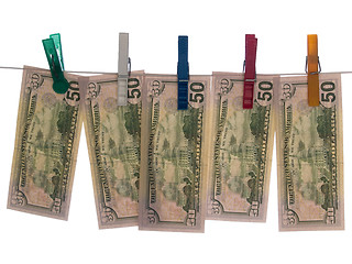 Image showing Dollars on Clothesline