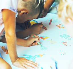 Image showing little cute boy with company painting on birthday party