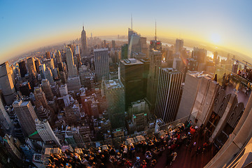 Image showing New York City Manhattan skyline in sunset.