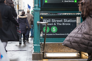 Image showing Wall street subway station in New York City.