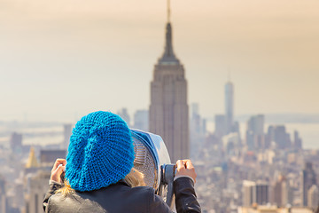 Image showing Woman enjoying in New York City panoramic view.