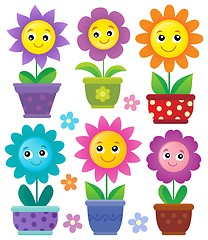 Image showing Flowerpots with smiling flowers set 1