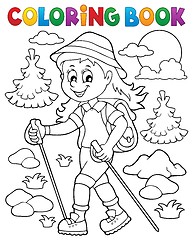 Image showing Coloring book woman hiker theme 1