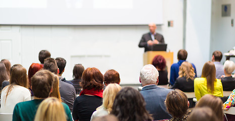 Image showing Public speaker giving talk at Business Event.