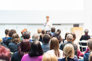 Image showing Woman giving presentation on business conference.