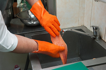 Image showing cleaning salmon fish