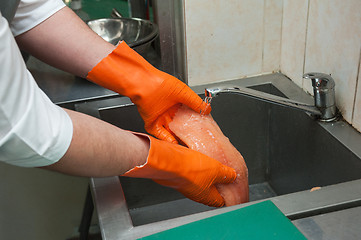 Image showing cleaning salmon fish