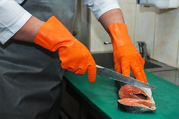 Image showing cutting salmon fish