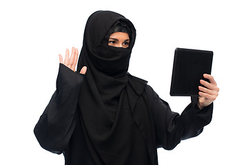 Image showing muslim woman in hijab with tablet pc computer