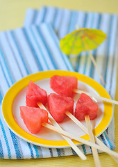 Image showing Piece of watermelon hearts shapes