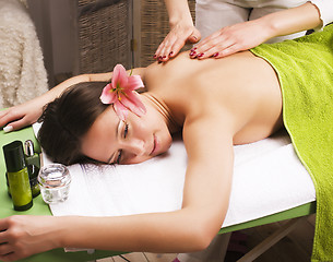Image showing stock photo attractive lady getting spa treatment in salon, healthcare people concept 