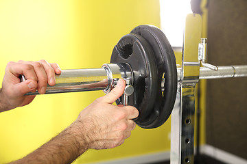 Image showing Barbell, the coach does load