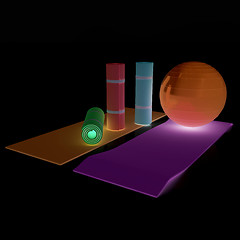 Image showing karemat and fitness ball. 3D illustration