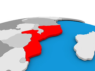 Image showing Mozambique on globe in red