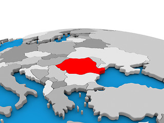 Image showing Romania on globe in red
