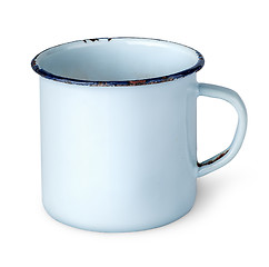 Image showing Old worn enameled mug rotated