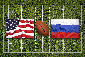 Image showing USA vs. Russia flags on rugby field