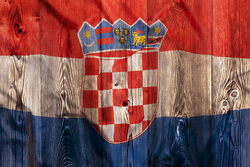 Image showing National flag of Croatia, wooden background