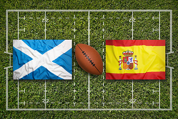 Image showing Scotland vs. Spain flags on rugby field