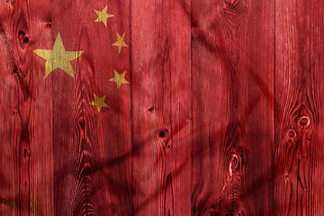 Image showing National flag of China, wooden background