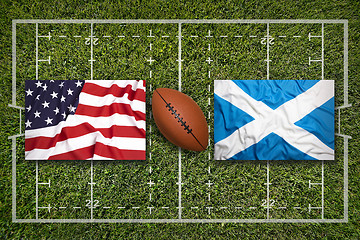 Image showing USA vs. Scotland flags on rugby field
