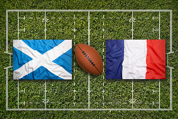 Image showing Scotland vs. France flags on rugby field