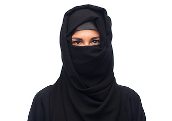 Image showing muslim woman in hijab over white background