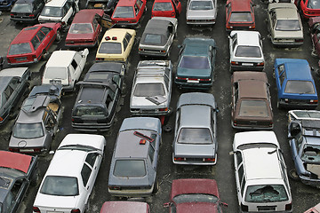 Image showing Scrap Car Recycle Yard with lots of old crushed cars 