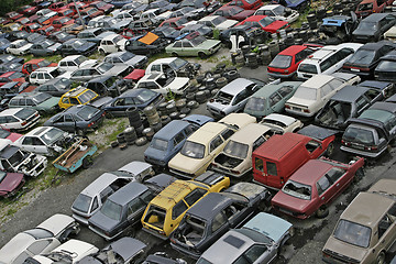 Image showing Scrap Car Recycle Yard with lots of old crushed cars 