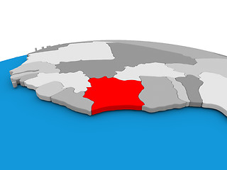 Image showing Ivory Coast on globe in red