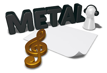 Image showing metal tag, blank white paper sheet and pawn with headphones - 3d rendering