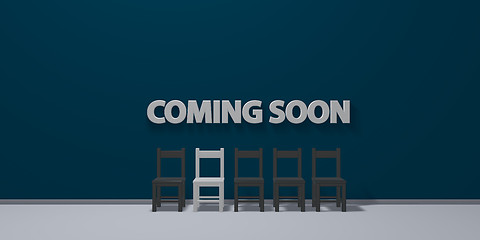 Image showing the words coming soon on wound and row of chairs - 3d rendering