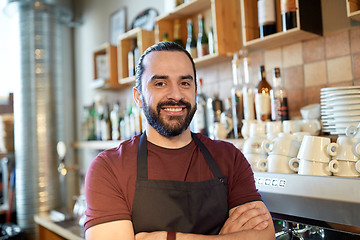 Image showing happy man, barman or waiter at bar