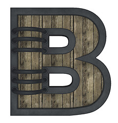 Image showing wooden uppercase letter b with metal frame on white background - 3d illustration