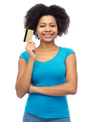 Image showing happy african american woman with credit card