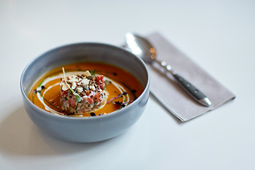 Image showing close up of vegetable soup in bowl