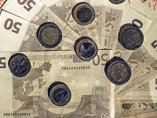 Image showing Vintage Euro coins and notes