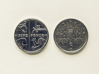 Image showing Vintage UK 5 pence coin