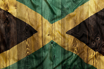 Image showing National flag of Jamaica, wooden background