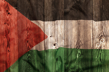 Image showing National flag of Palestine, wooden background