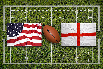 Image showing USA vs. England flags on rugby field