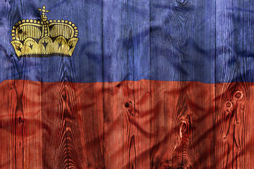Image showing National flag of Liechtenstein, wooden background