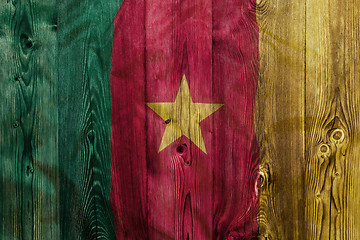 Image showing National flag of Cameroon, wooden background