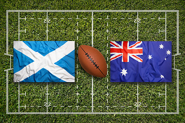 Image showing Scotland vs. Australia flags on rugby field