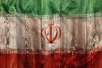 Image showing National flag of Iran, wooden background